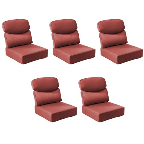 Image of Outdoor Cushion Set for Patio Furniture, UV Resistant, Water Resistant - 6 Inch Thick Dual Layer Back Support Cushions- 24x24 Inch Patio Seat Covers for Chair /Sofa /Couch | Red | 5-Pack |