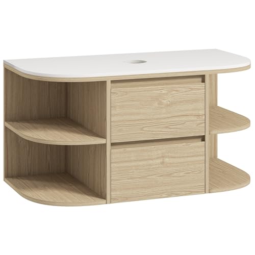 HOMCOM Meuble sous lavabo Suspendu, Meuble sous Vasque avec tiroirs à Fermeture Douce et étagères, 90 x 45 x 46 cm, Marron