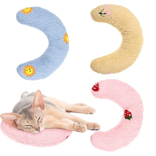 JOUTYFOR 3 Packs Cat Pillows for Indoor Cats Ultra Soft Fluffy Cat Calming Pillow Half Donut Cudd ler with Cute Embroidery Pattern Providing Support of Pet Neck Machine Washable
