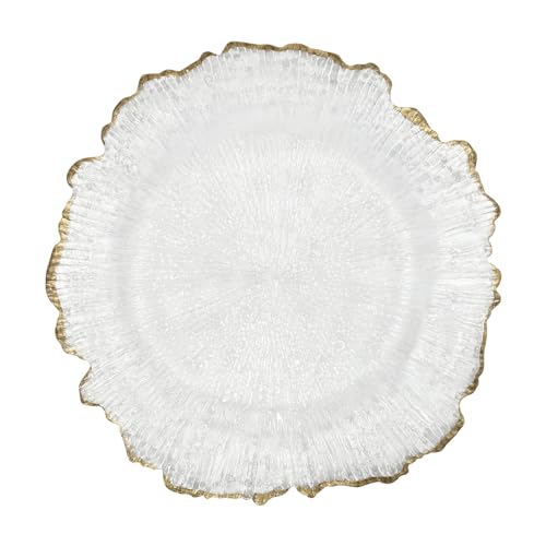 WANLECY Charger Plates 4 Sets of 100 Total, 13 Inch Reusable Round Reef Chargers for Dinner, Plastic Service Plate Bulk for Wedding, Catering Table Setting (Clear Gold)