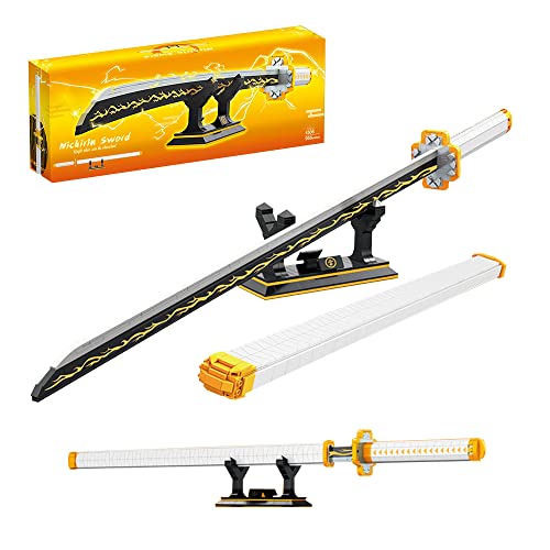 FDEYES Demon Slayer Sword Building Block Spleißmodell, 98,6 cm Zenitsu Samurai Schwert Set mit Scheide und Ständer, handgefertigtes Japanisches Katana, Cosplay Anime Schwerter-956 Stück Cover