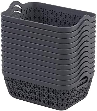Leendines Grey Mini Basket Trays, 12 Packs Desktop Storage Tray Basket