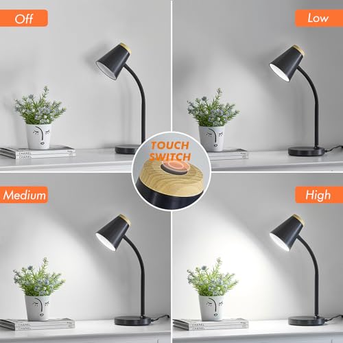Image of EJIAXIN Desk Lamp for College Dorm Room - Small LED Desk Lamp Touch Dimmable Reading Light for Home Office - Adjustable Flexible Gooseneck Table Lamp for Bedside Bedroom Nightstand Black