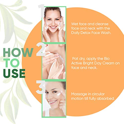 Daily Detox Charcoal Face Wash with Bio Active Bright Day Cream Skin Care Combo for Brightening & Face Protection, 120 ML + 50 Grams