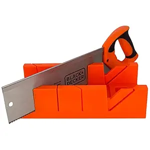 BLACK & DECKER BDHT20346 350mm Hand-Powered Steel Mitre Box with Saw for Home, DIY & Professional, 6 Months Warranty, ORANGE & BLACK