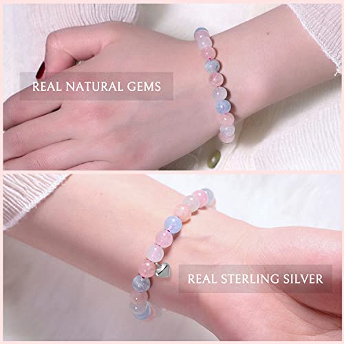 Amplelove Daughter In Law Gifts Natural Morganite Beads Bracelet With Sterling Silver Heart Charm - Perfect Wedding Or Birthday Gift For Daughter In Law #TOP1