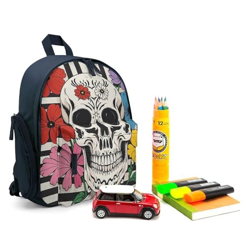 Skeleton And Flower Black And White Backpack for Men Women, Durable Small Bookbag Lightweight Daypack for Travel, Hiking, Blue-style3
