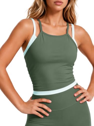 Aoysky Womens 2 Piece Workout Sets Padded Tank Top High Waist Leggings Set - 1