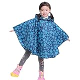 Gaga city Poncho de Lluvia Niña, Unisex Impermeable Niños con Capucha Abrigos Bebe Niña Flores azules/XL
