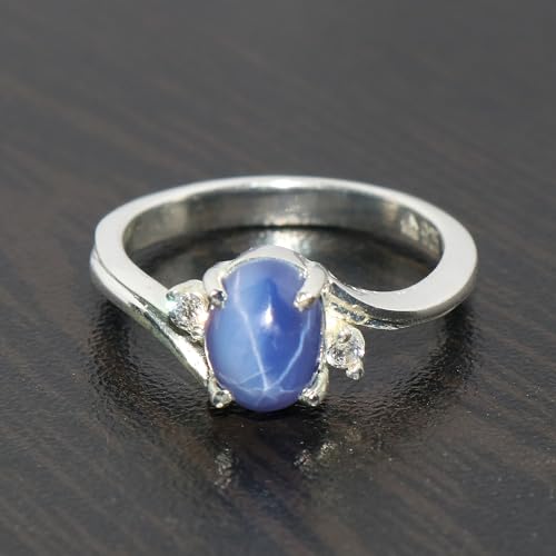 GEMHUB Oval Shape 3.2 Ct Triology Style Natural Blue Star Sapphire 925 Sterling Silver Engagement Ring for Valentines2