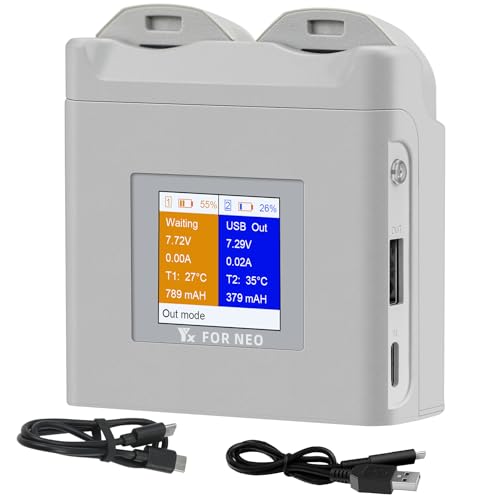 Cargador de batería dual multifunción LCD con carga de almacenamiento para DJI Neo Drone, hub de carga bidireccional, carga rápida 2 accesorios de baterías