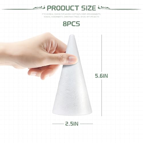 image for AHKUNMT 8 Pack Styrofoam Cones for Craft, 5.6x2.5in Craft Foam Tree Co