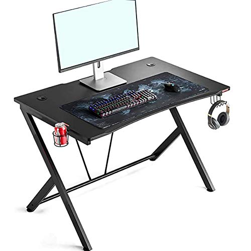 Gaming-Computertisch, Gaming-Tisch für E-Sport, ergonomischer Gaming-Tisch mit R-Struktur mit Haken für Kopfhörer und Getränkehalter, 124 x 75