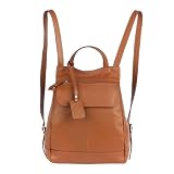 Mochila Feminina de Couro Legítimo Pequena, Reforçada e Confortável, com Alça Regulável e Bolso Antifurto (Caramelo)
