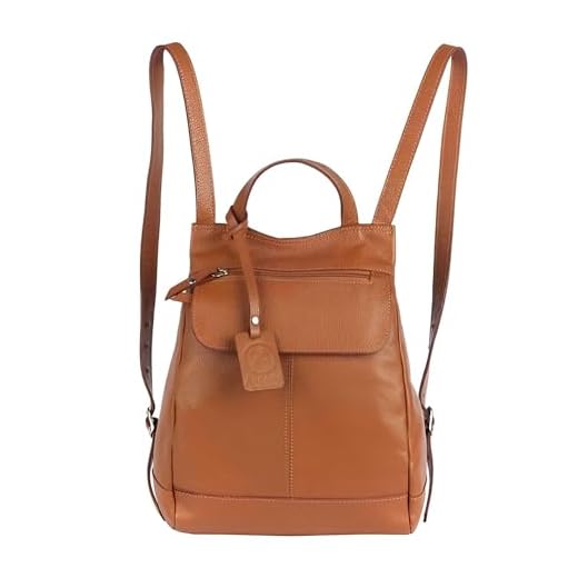 Mochila Feminina de Couro Legítimo Pequena, Reforçada e Confortável, com Alça Regulável e Bolso Antifurto (Caramelo)