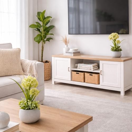 Image of Garden Art Artificial Hydrangea Mini Cluster Bouquet Arrangement in Decorative Pot - Realistic Faux Plant for Living Room Decor (P-0141Yellow)