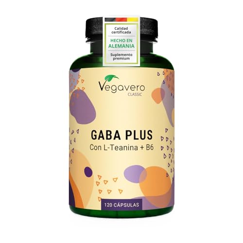 GABA 1000 mg + L TEANINA | Alta Concentración | Vitamina B6 | SIN ADITIVOS | Para Estrés y Dormir | 100% Vegano | 120 Cápsulas