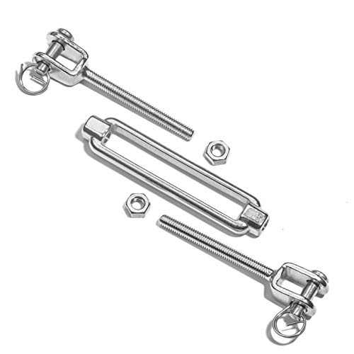 Premier Stainless Solutions Open-Body Stainless Steel Jaw & Jaw 1/4” X 2-3/4” Turnbuckles For Tensioning Cable Or Rope, T316 Marine Grade #TOP1