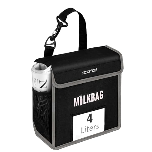 Image of Storite Milk Bag for Door Hanging, Insulated & Waterproof Milk Storage Bag for Milk Sachets & Bottles | Outdoor Gate Delivery Basket Box with Note & Newspaper Pocket | Black, Small (23x11x23 cm)