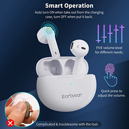 Earbyear Hearing Aids, Rechargeable Hearing Aid For Seniors & Adults With Noise Cancelling, Invisible Hearing Amplifier Personal Sound Amplification Devices With Portable Charging Case White #TOP4