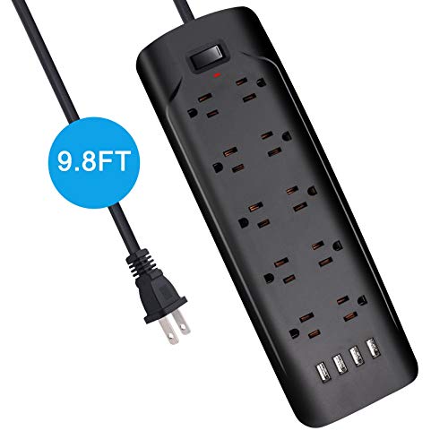 10Ft 2 Prong Power Strip 3Meters Extension Cord, Polarized 2 Prong To 3 Prong Outlet Adapter With 5V 3.4A Usb,700J Surge Protector, Wall Mountable, Ideal For Non-Grounded Outlets, Black #TOP1