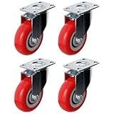 Online Best Service 4 Pack Caster Wheels Swivel Plate Casters On Red Polyurethane Wheels (4 inch Plate)