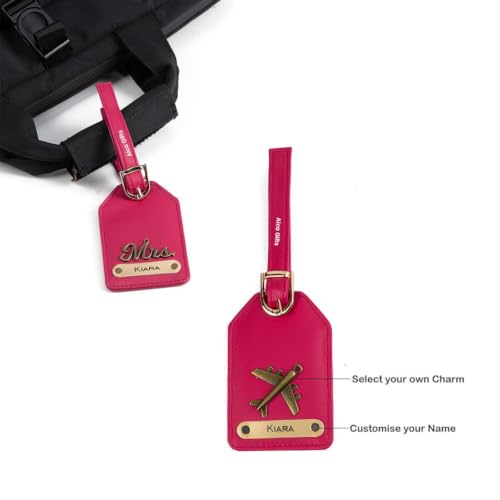 Image of AICA Personalised Name & Charm Womens Leather Combo Gift Set (DarkPink) | Gifts for Women| Customised Gift Hamper for Woman