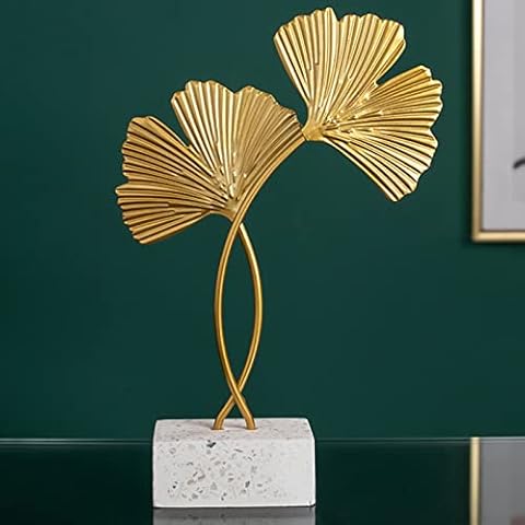 Garhelper Metal Ginkgo Leaf Ornaments,European Iron Art Gold Gingko Leaf Abstract Hollow Out Miniatures Home Desktop Decor for Living Room Bedroom Hotel Office Decoration Cover