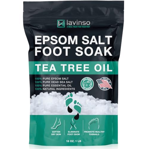 Tea Tree Oil Foot Soak with Epsom Salt - Made in USA - for Toenail Health, Athletes Foot, Stubborn Foot Odor, Softens Calluses & Soothes Sore Tired Feet - 1 LB
