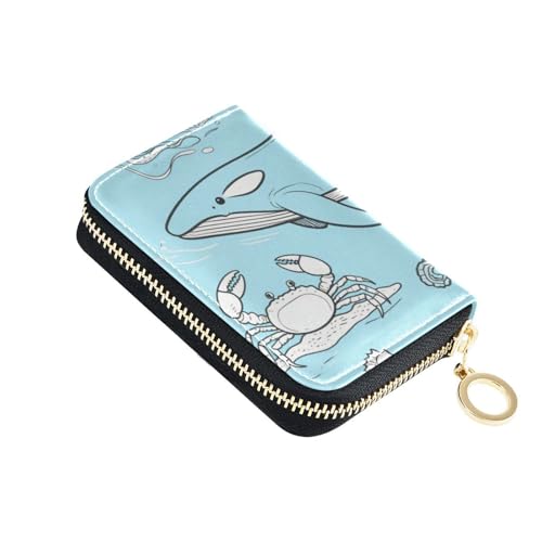 Baby Blue Underwater Animal Whale Jellyfish leather mens credit card wallet with Cion Purse RFID Blocking credit card holder for men with zipper
