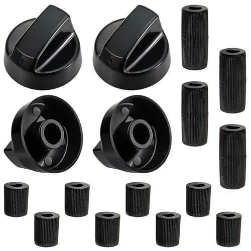 Xiansini Universal Cooker Knobs Replacement Set 4 Pack Black Hob Knobs with 12 Adapters Tool-Free Installation Heat-Resistant ABS for Gas Hob Electric Oven & Stove Controls