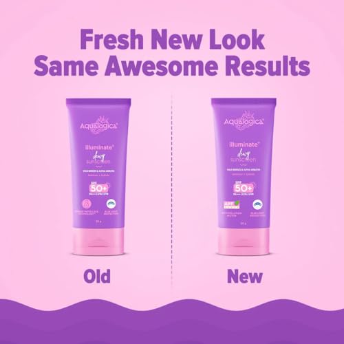 Image of Aqualogica Illuminate+ Dewy Sunscreen SPF 50+ PA++++ with Anti Pollution Factor (APF) | Wild Berries & Alpha Arbutin - 80g (Pack of 2) | SPF 50+ PA++++ for UVA /B & Blue Light Protection | Fragrance-Free | For Luminous & Sun Protected Skin | Comes With Anti Pollution Factor