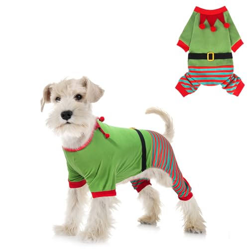 Image of Mihachi Christmas Dog Pajamas, Pet Costume Elf Dog Costume Clothes for Small Large Soft Pet Pjs Winter Warm Jammies, Stretchy Elf Clown Apparel for Puppy Christmas Party Supplies, Green SM