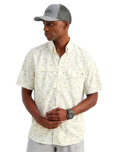 Image of HUK Men's Tide Point Kc Scott Original Artwork Short Sleeve Shirt, Fishing Button Down