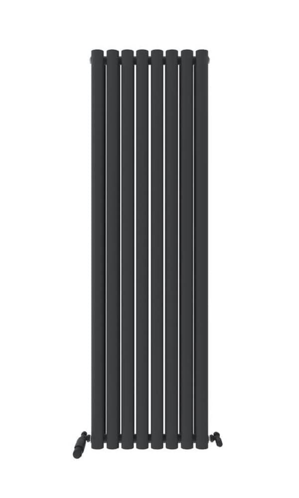 iBathUK Strata Wall-Mounted Vertical Double Oval Panel Radiator, 8-Column Steel High Thermal Output Hydronic Central Heating, Designer Modern Radiator in Matt Anthracite, 1600 × 472mm
