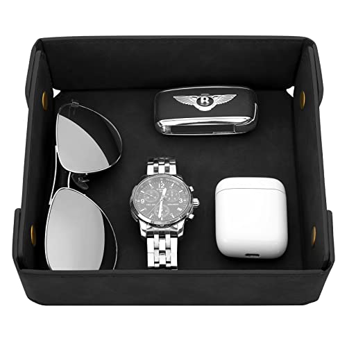Image of CASIRENA Faux Leather Valet Tray Organizer for Men - Catch-All Tray for Entryway Table Key, Wallet, Watch, Coin Change, Phone, Dresser EDC Dump Jewelry, Bedside Nightstand Desk-top
