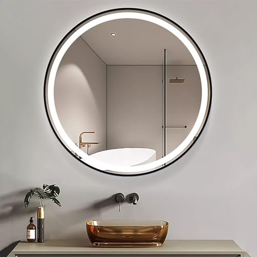Miroir rond éclairage 100 cm de qualité supérieure avec cadre métallique robuste