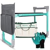 WEILISEN Garden Kneeler and Seat, 2-in-1 Foldable Garden Bench with Non-Slip EVA Foam Pad, Storage Bags, Glove, Portable Gardening Stool for Kneeling & Sitting, Ideal for Gardeners, Patio, Fishing