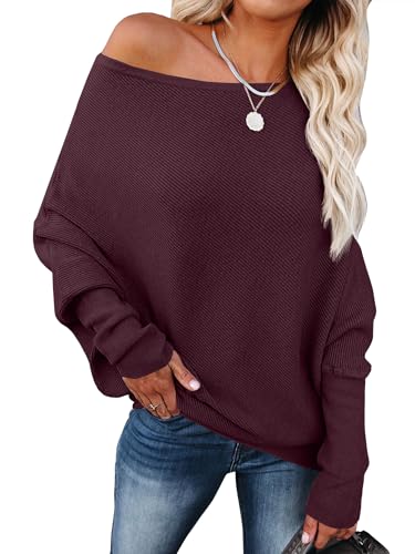 Image of ANRABESS Womens Off Shoulder Sweaters 2026 Fall Long Batwing Sleeve Loose Fit Knit Tops Casual Pullovers Jumpers