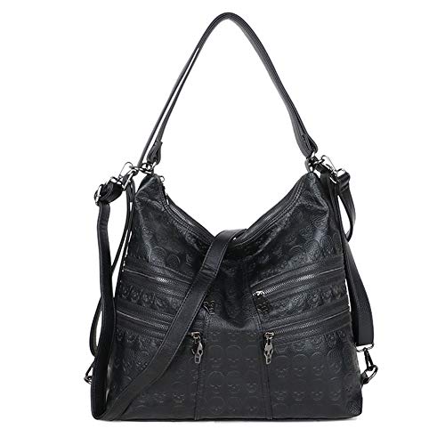 Chikencall Bolsa bucket grande para mulheres e homens, mochila punk rebite, Estampa de caveira preta, Viajar