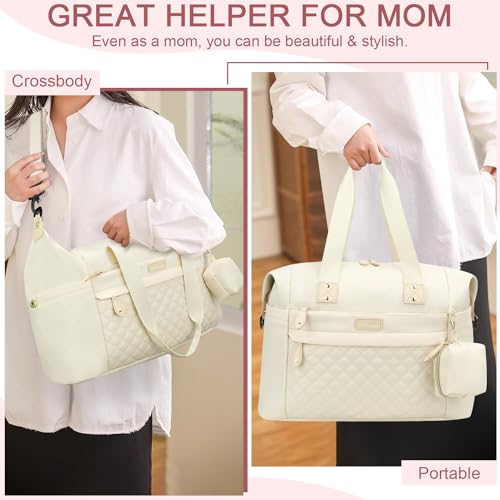 Image of Pritent Diaper Bag Tote - Diaper Baby Bags with Pacifier Case, Shoulder Straps, Stroller Clips, Waterproof Large Mommy Maternity Travel Baby Bag for Mom and Dad, white