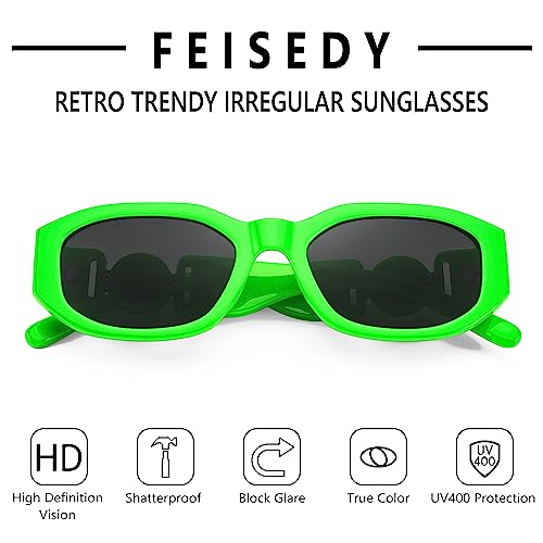 Image of FEISEDY Retro Trendy Rectangle Sunglasses Women Men Narrow Shades B2322 | |Vintage Shades |UV400 Protection |Blocks Glare |Women & Men |Comes With A Storage Case