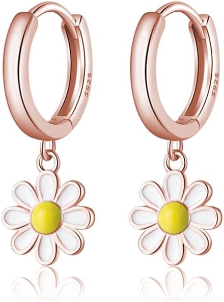 SLUYNZ 925 Sterling Silver Daisy Flower Hoop Earrings for Women Teen Girls Small Daisy Huggie Earrings Drop