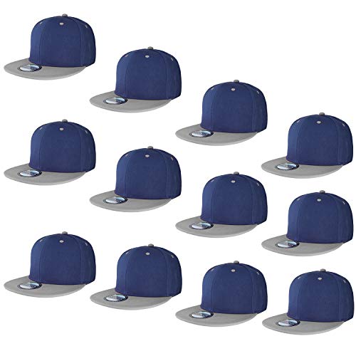 Image of Falari Wholesale 12 Pack Snapback Hat Cap Hip Hop Style Flat Bill Blank Solid Color Adjustable Size