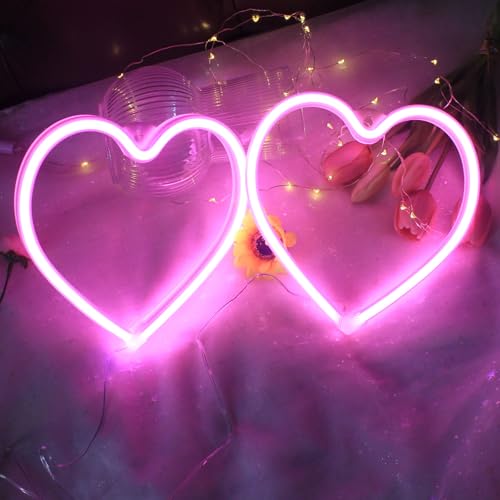Image of Two Pink Hearts Neon Sign Neon Heart light for Wall Decor Room Store Bar Weddings Bachelorette Parties Marriage Proposals Birthday Parties Events Valentine'S Day Birthday Christmas Gift