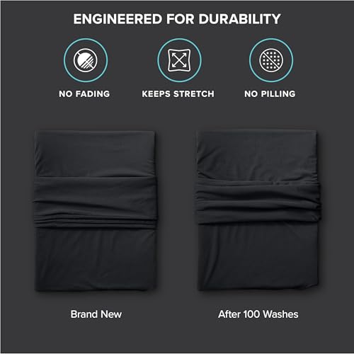 Image of Bare Home Cooling Performance Jersey Knit Stretch Sheet Set, Moisture-Wicking & Breathable, 4-Way Stretch Bed Sheets, Envelope Pillowcases (Full, Black)