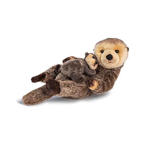 DEMDACO Momma Otter and Baby Brown and Tan 13 Inch Polyester Soft Plush Stuffed Animal Cover