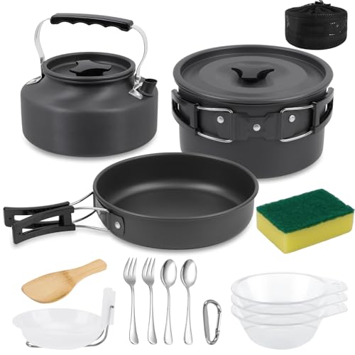 Juego de Utensilios de Cocina para Camping, Juego de vajilla para Exteriores, Juego de ollas Plegables para Exteriores, pícnic, Camping, Senderismo (15-Teiliges)