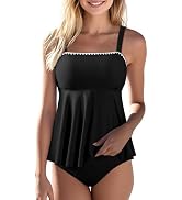 Aleumdr Tankini Swimsuits for Women Modest Two Piece Bathing Suit Square Neck Swim Top with High ...