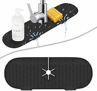 RYHX Silicone Faucet Handle Drip Catcher Tray, Faucet Absorbent Mat Sink Draining Pad for Protecting Kitchen Bathroom Countertops-Black